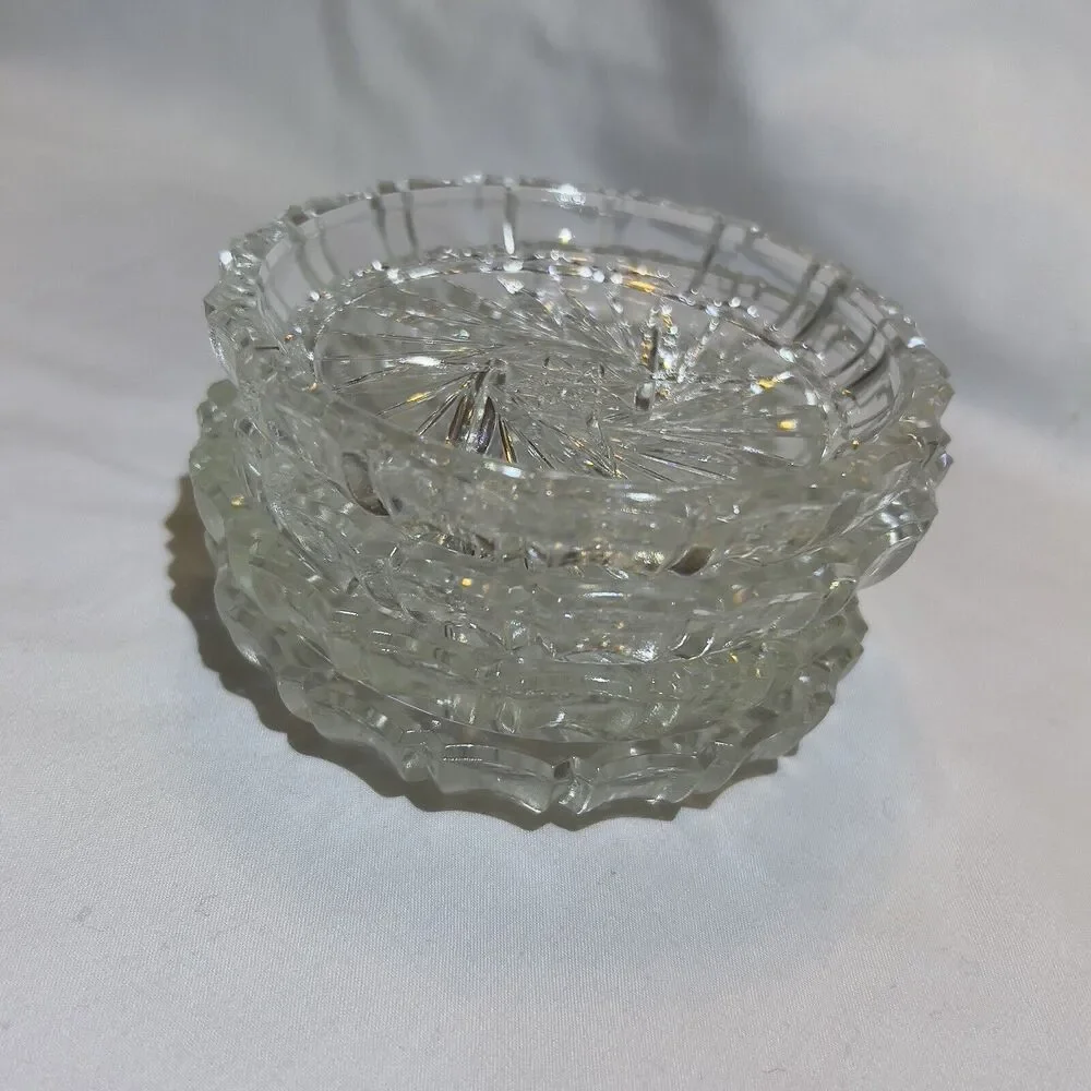 VTG Crystal Bohemia Pinwheel Czechoslovakia Brunswick Star 4 Set Glass Coasters‎